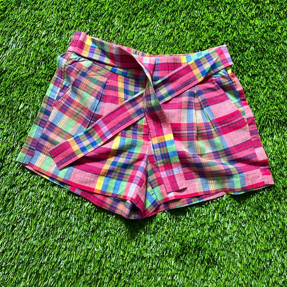 J-Crew multicolor plaid shorts with tie. - Picture 3 of 13
